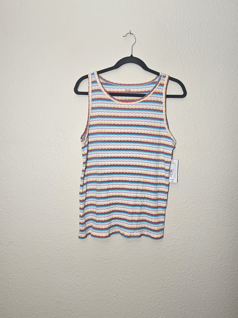 a.n.a Rainbow Striped Ribbed Tank Top - Pink, Blue, Yellow, Purple